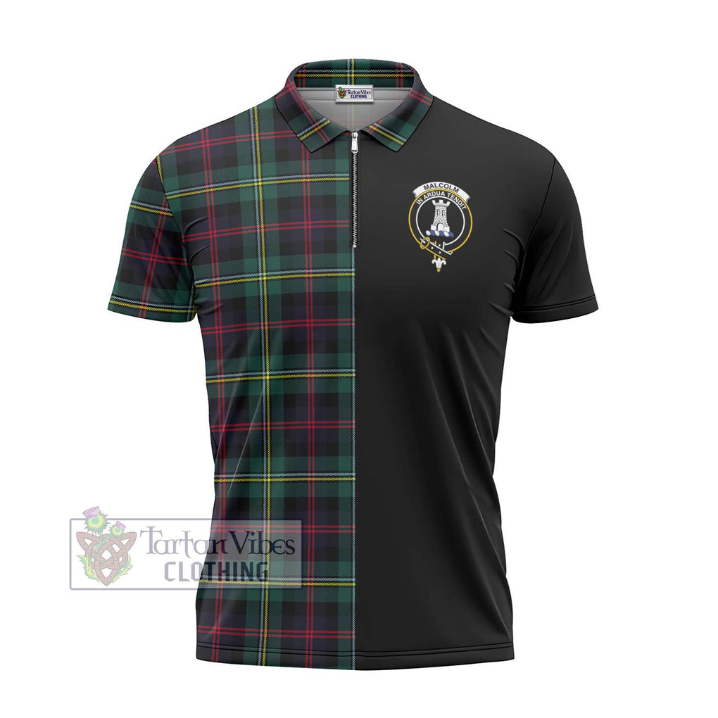 Malcolm Modern Tartan Zipper Polo Shirt with Family Crest and Half Of Me Style - Tartanvibesclothing Shop