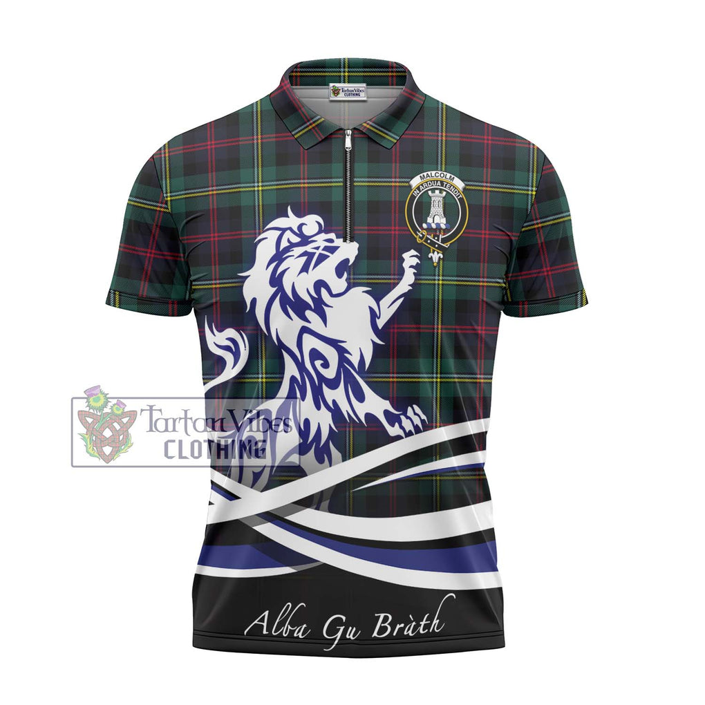 Malcolm Modern Tartan Zipper Polo Shirt with Alba Gu Brath Regal Lion Emblem - Tartanvibesclothing Shop