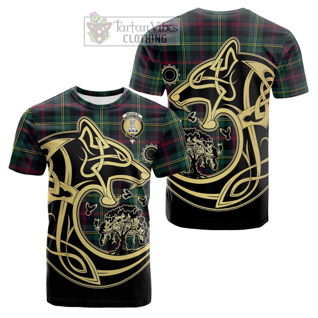 Tartan Vibes Clothing Malcolm Modern Tartan Cotton T-shirt with Family Crest Celtic Wolf Style