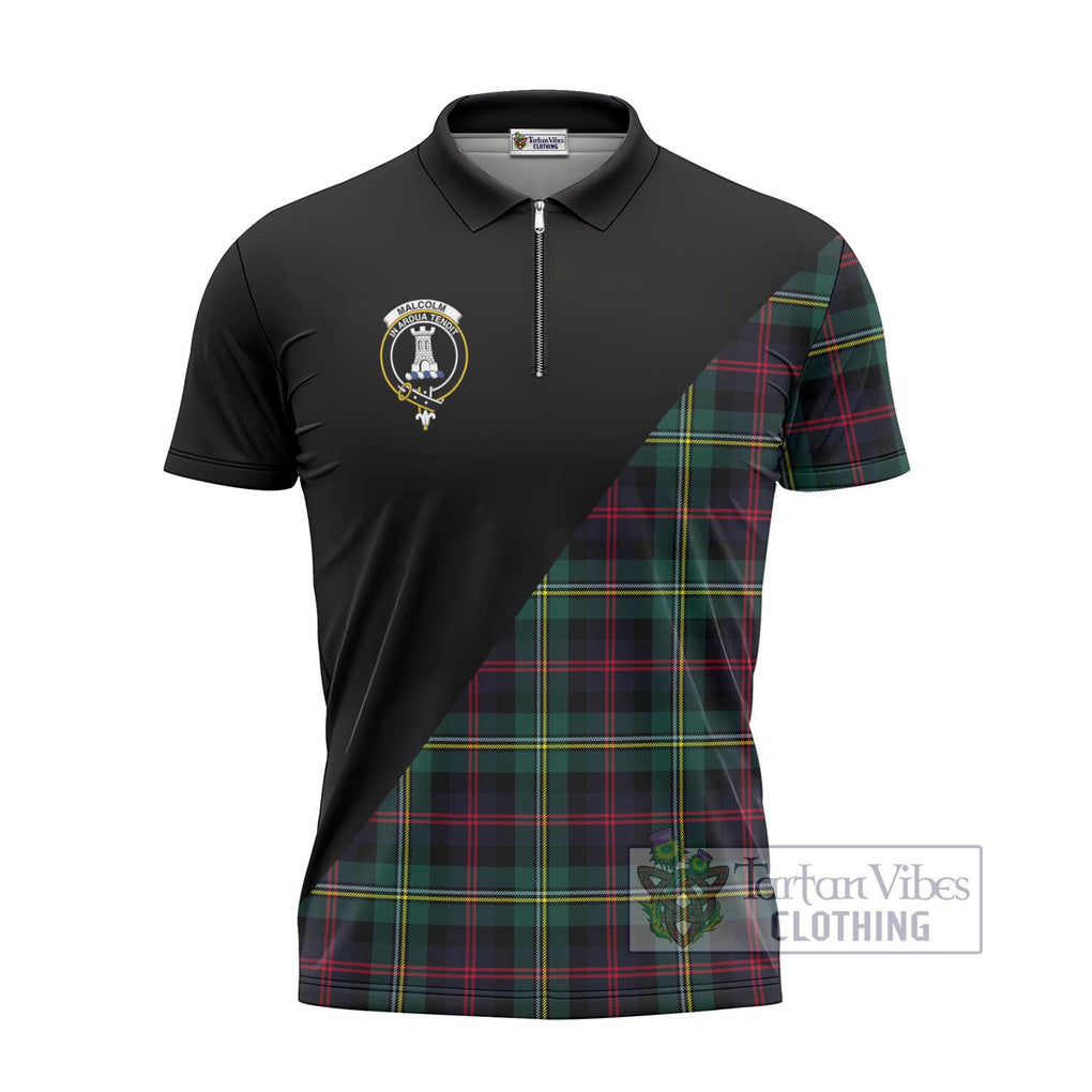 Malcolm Modern Tartan Zipper Polo Shirt with Family Crest and Military Logo Style - Tartanvibesclothing Shop