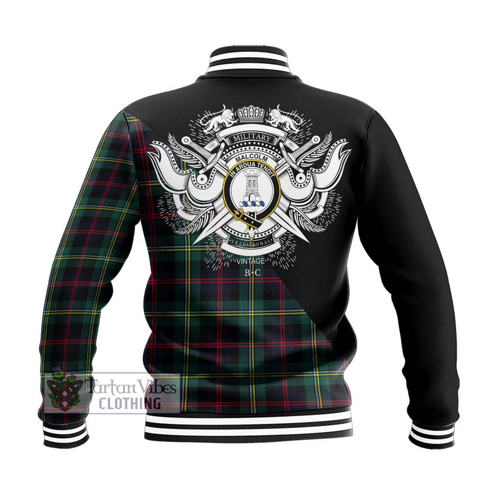 Malcolm Modern Tartan Baseball Jacket with Family Crest and Military Logo Style - Tartanvibesclothing Shop