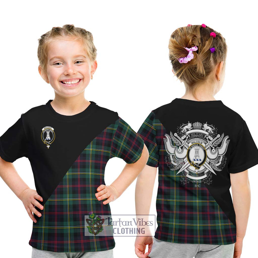 Malcolm Modern Tartan Kid T-Shirt with Family Crest and Military Logo Style - Tartanvibesclothing Shop