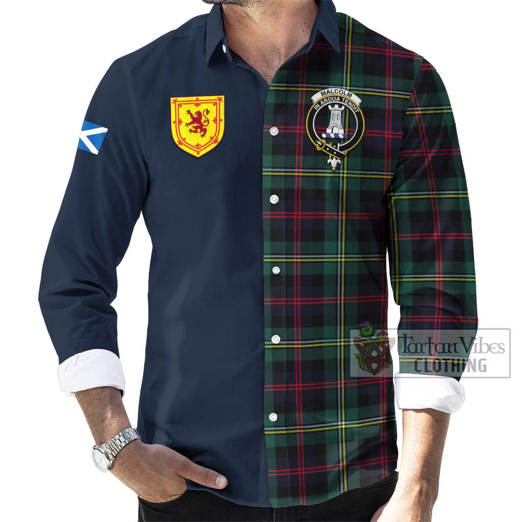 Tartan Vibes Clothing Malcolm Modern Tartan Long Sleeve Button Shirt with Scottish Lion Royal Arm Half Style