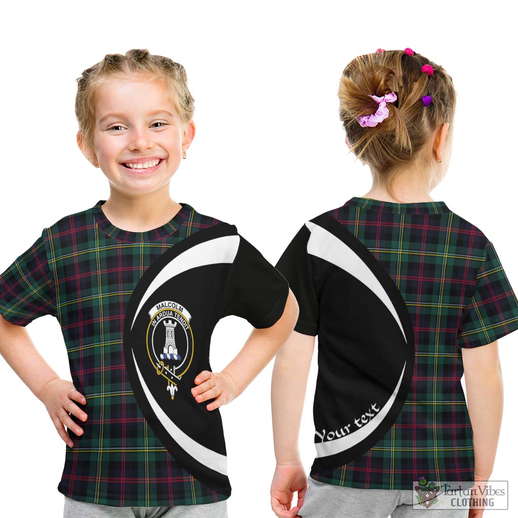 Tartan Vibes Clothing Malcolm Modern Tartan Kid T-Shirt with Family Crest Circle Style