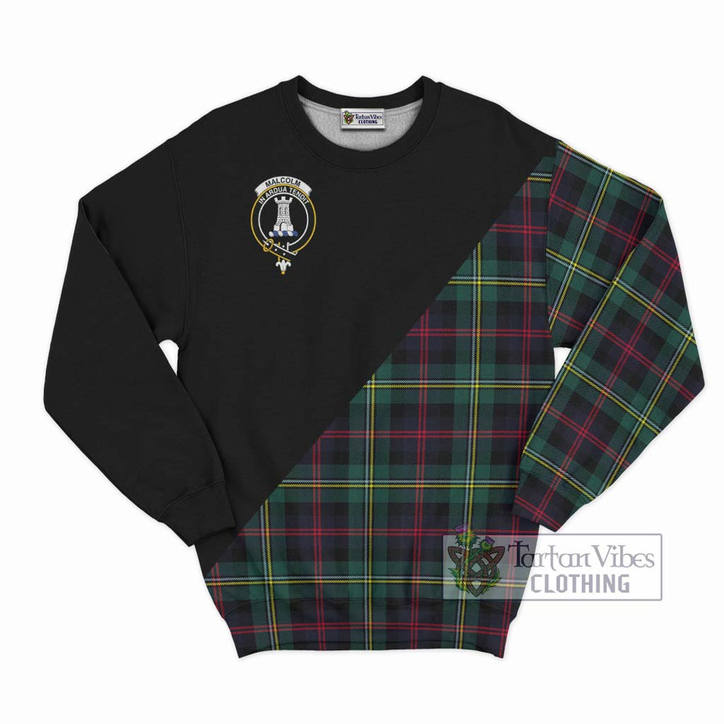 Malcolm Modern Tartan Sweatshirt with Family Crest and Military Logo Style - Tartanvibesclothing Shop