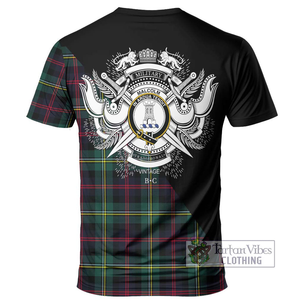 Malcolm Modern Tartan T-Shirt with Family Crest and Military Logo Style - Tartanvibesclothing Shop