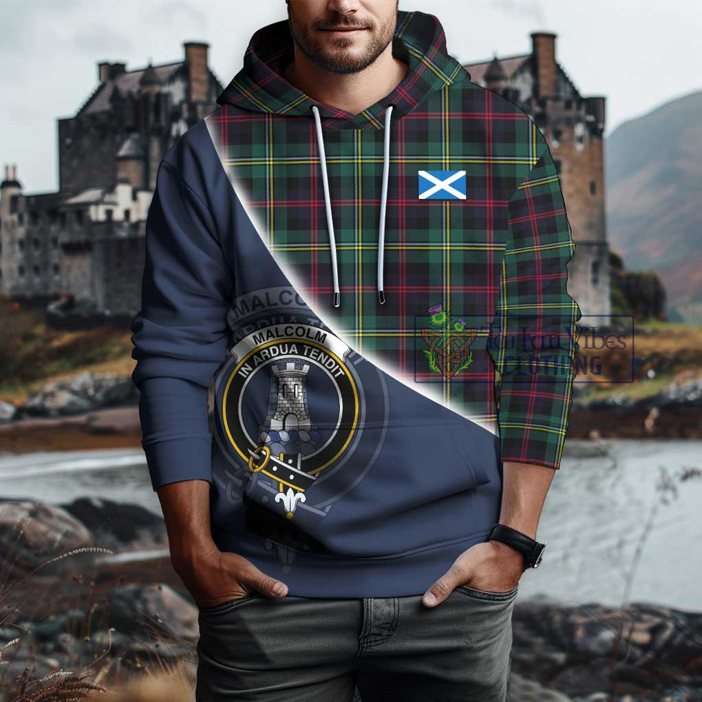 Malcolm Modern Tartan Hoodie with Personalised National Flag and Family Crest Half Style - Tartanvibesclothing Shop