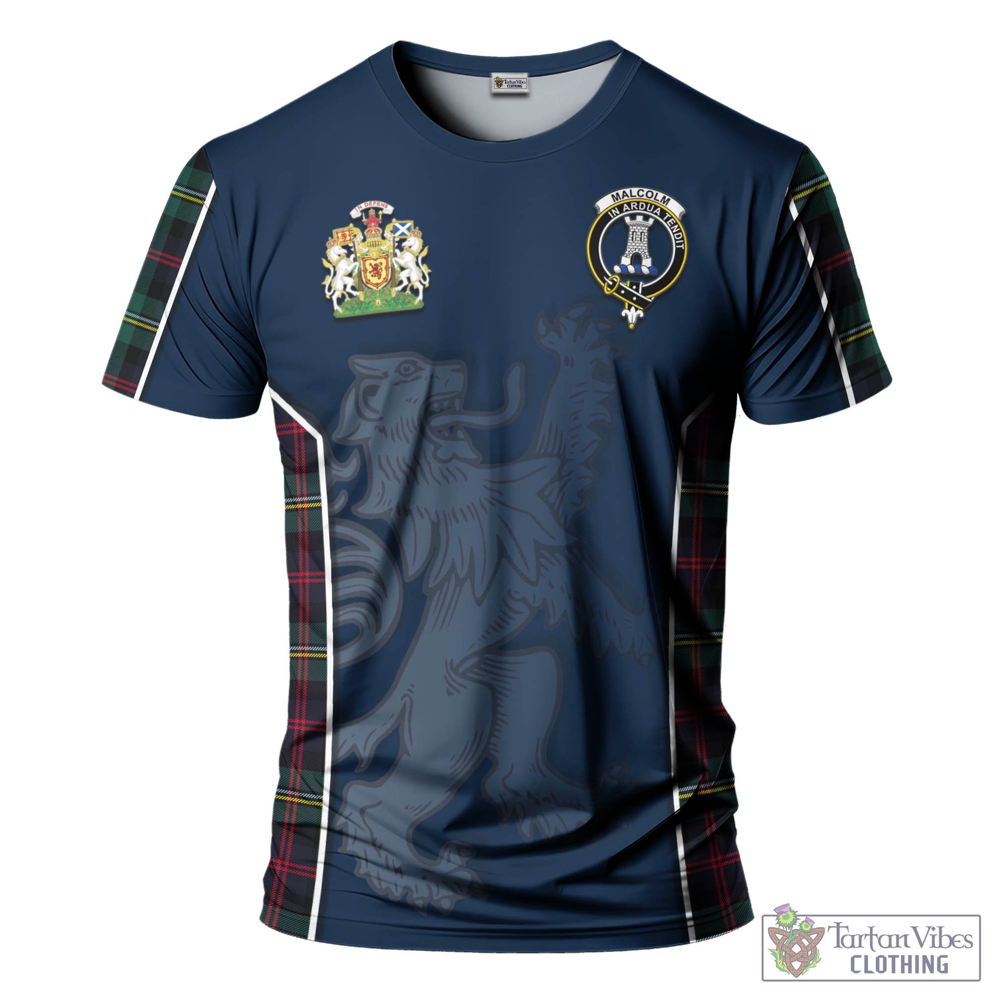 Tartan Vibes Clothing Malcolm Modern Tartan T-Shirt with Family Crest and Lion Rampant Vibes Sport Style