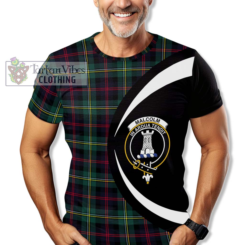 Tartan Vibes Clothing Malcolm Modern Tartan T-Shirt with Family Crest Circle Style