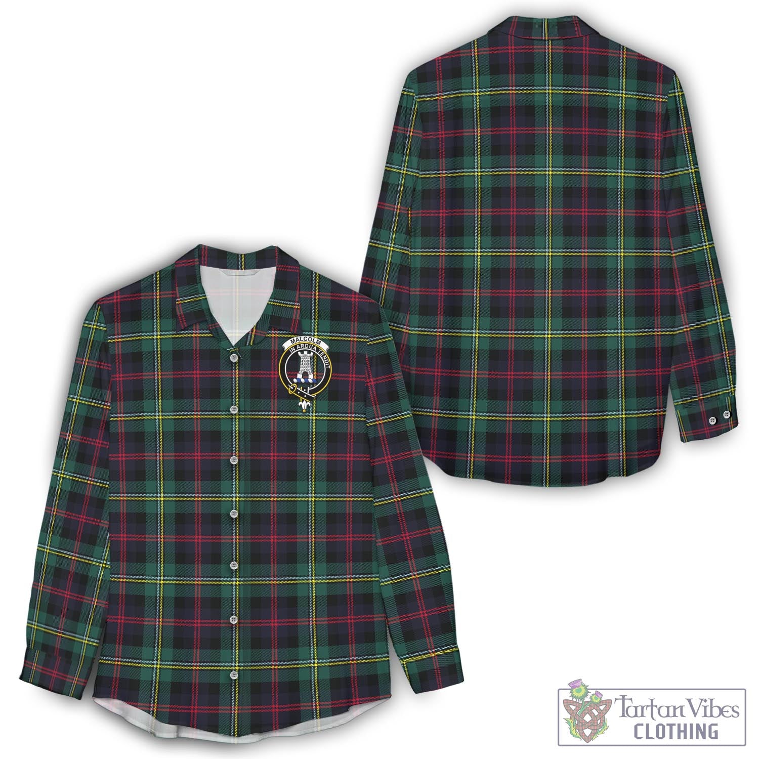 Tartan Vibes Clothing Malcolm Modern Tartan Womens Casual Shirt with Family Crest