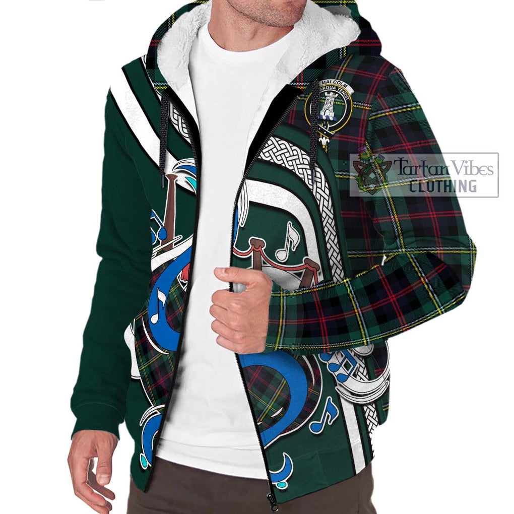 Malcolm Modern Tartan Sherpa Hoodie with Epic Bagpipe Style Unisex - Tartanvibesclothing Shop