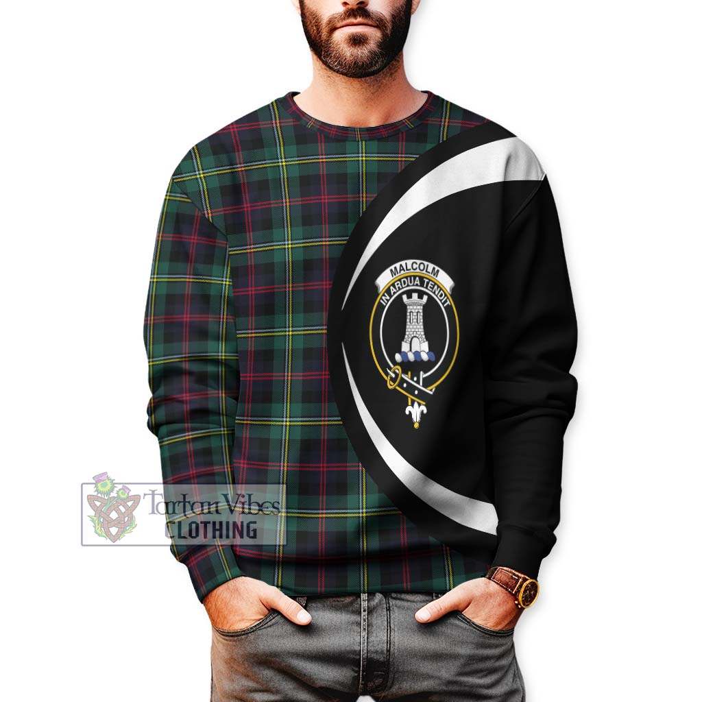 Malcolm Modern Tartan Sweatshirt with Family Crest Circle Style - Tartan Vibes Clothing