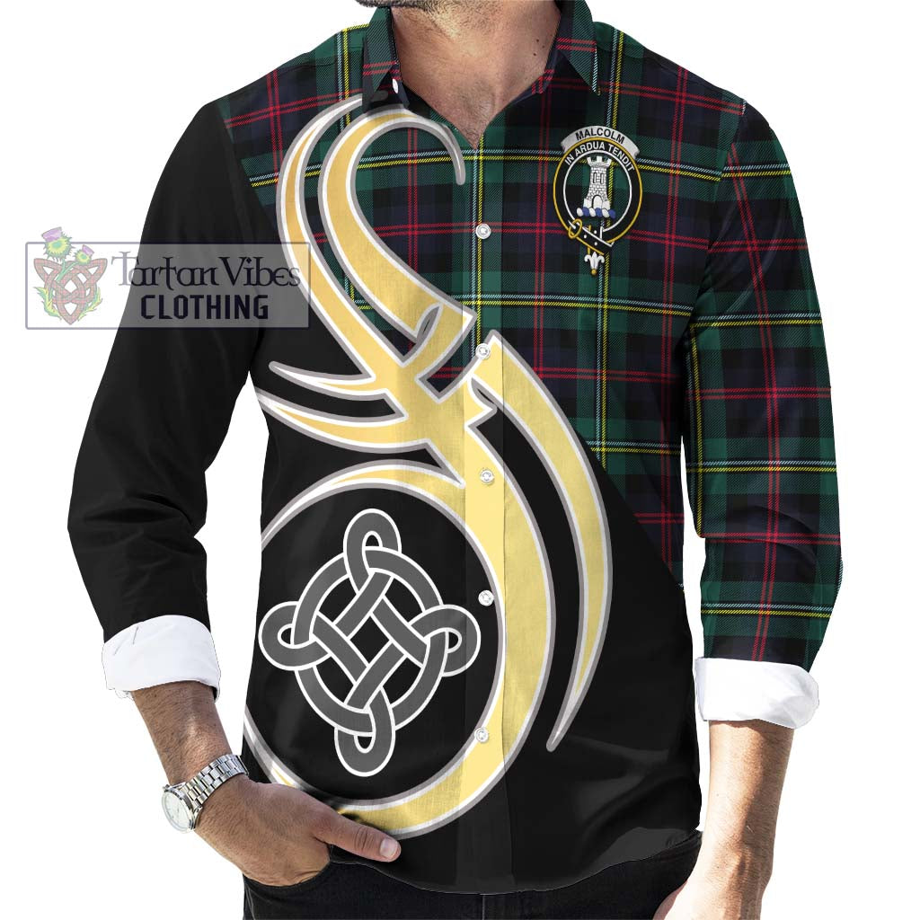 Malcolm Modern Tartan Long Sleeve Button Shirt with Family Crest and Celtic Symbol Style - Tartan Vibes Clothing