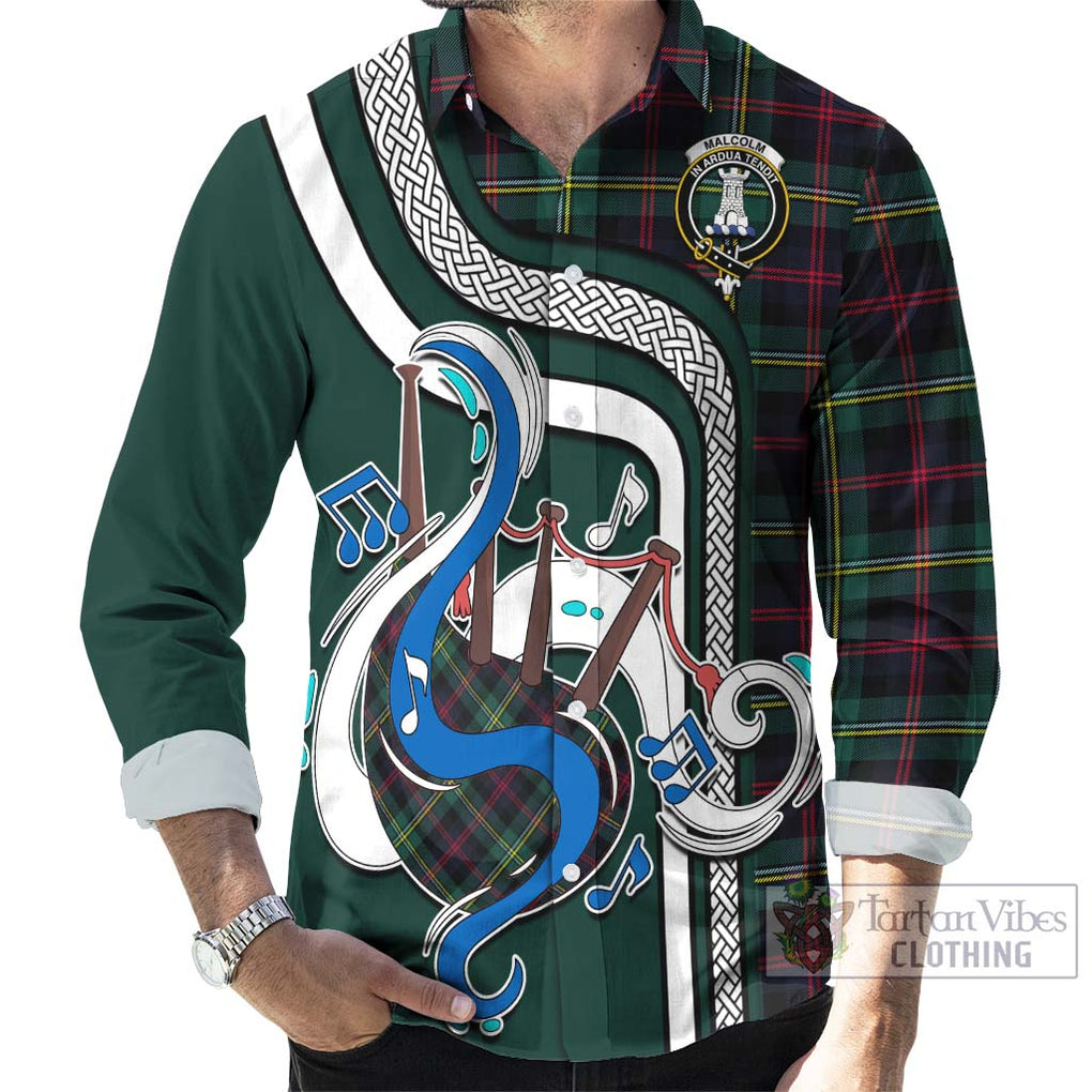 Malcolm Modern Tartan Long Sleeve Button Shirt with Epic Bagpipe Style - Tartanvibesclothing Shop