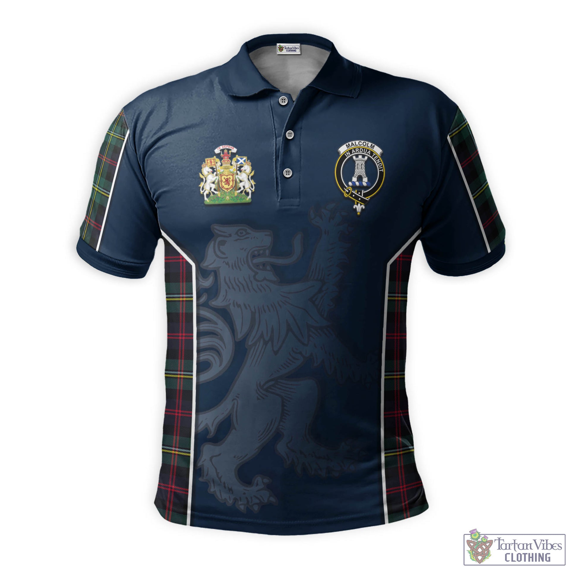 Tartan Vibes Clothing Malcolm Modern Tartan Men's Polo Shirt with Family Crest and Lion Rampant Vibes Sport Style