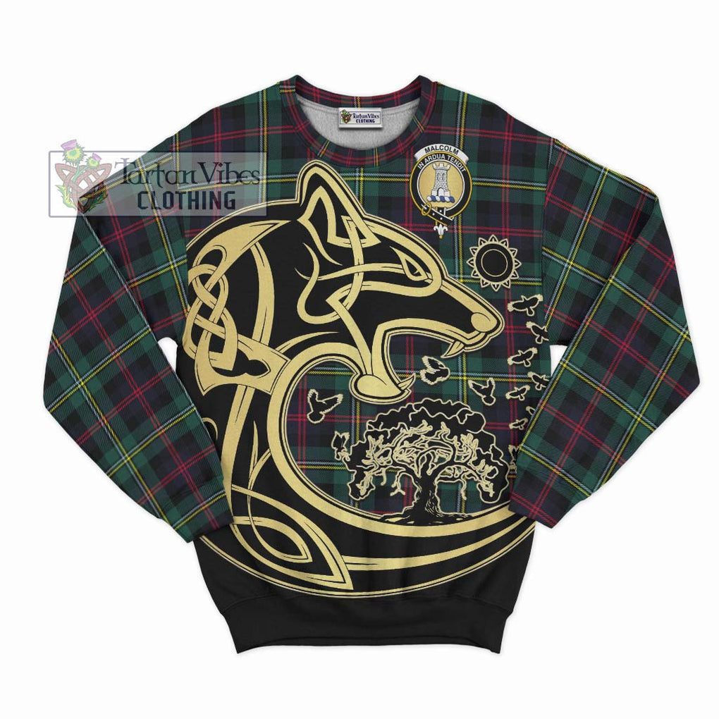 Malcolm Modern Tartan Sweatshirt with Family Crest Celtic Wolf Style - Tartan Vibes Clothing