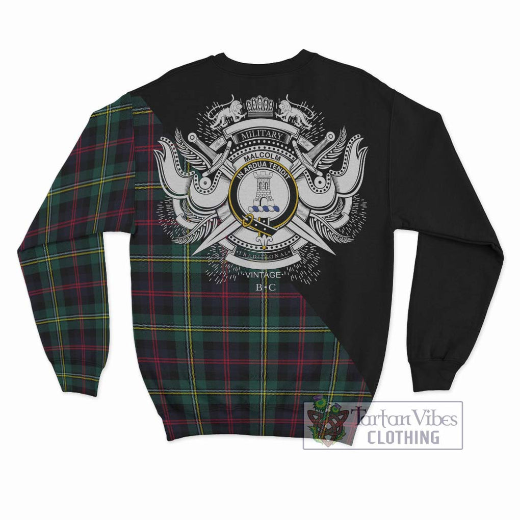 Malcolm Modern Tartan Sweatshirt with Family Crest and Military Logo Style - Tartanvibesclothing Shop