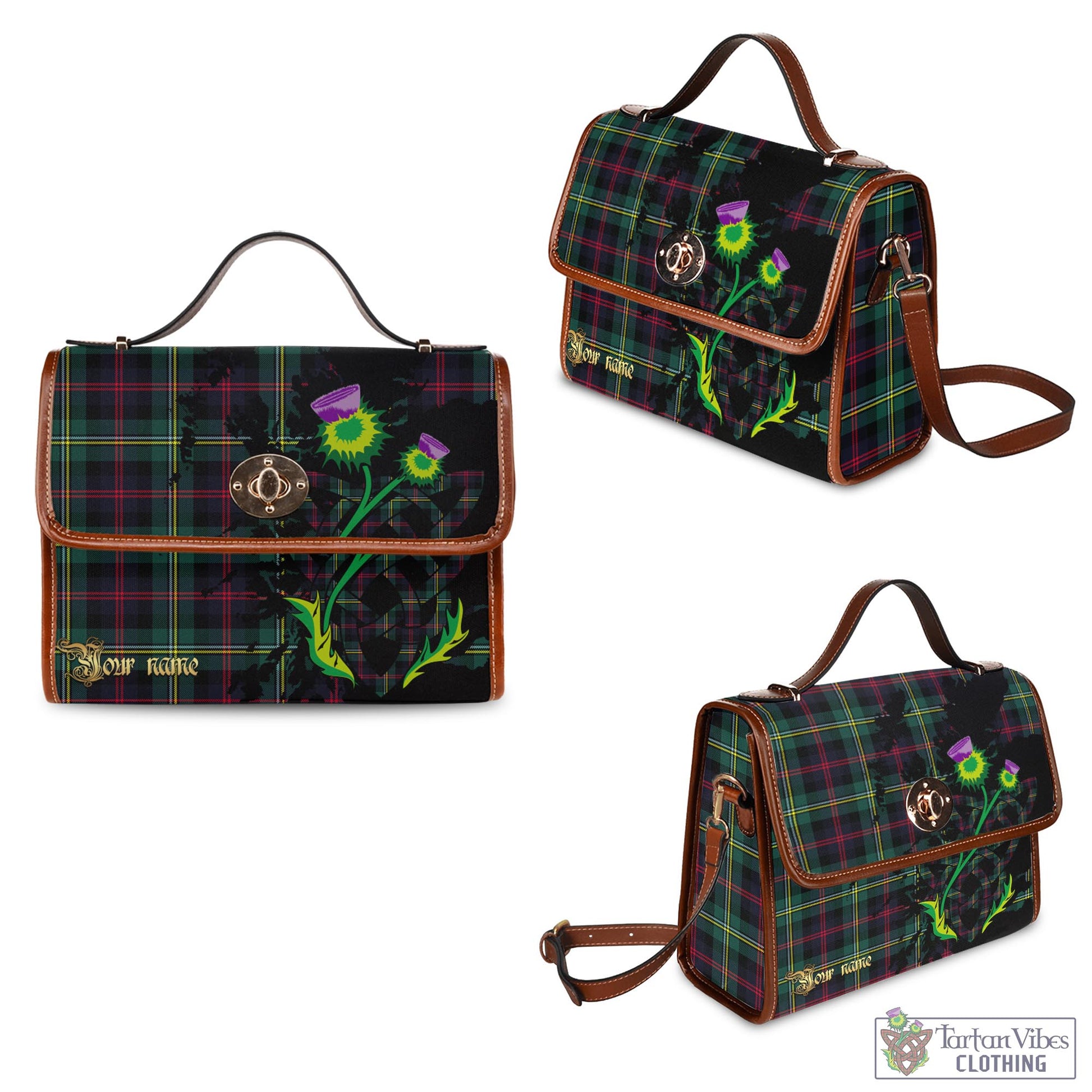 Tartan Vibes Clothing Malcolm Modern Tartan Waterproof Canvas Bag with Scotland Map and Thistle Celtic Accents