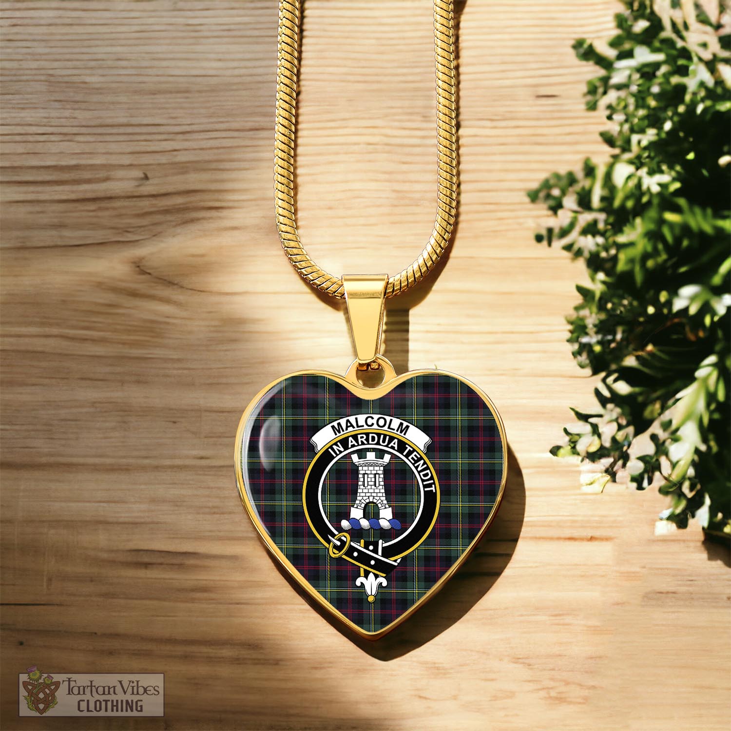 Tartan Vibes Clothing Malcolm Modern Tartan Heart Necklace with Family Crest
