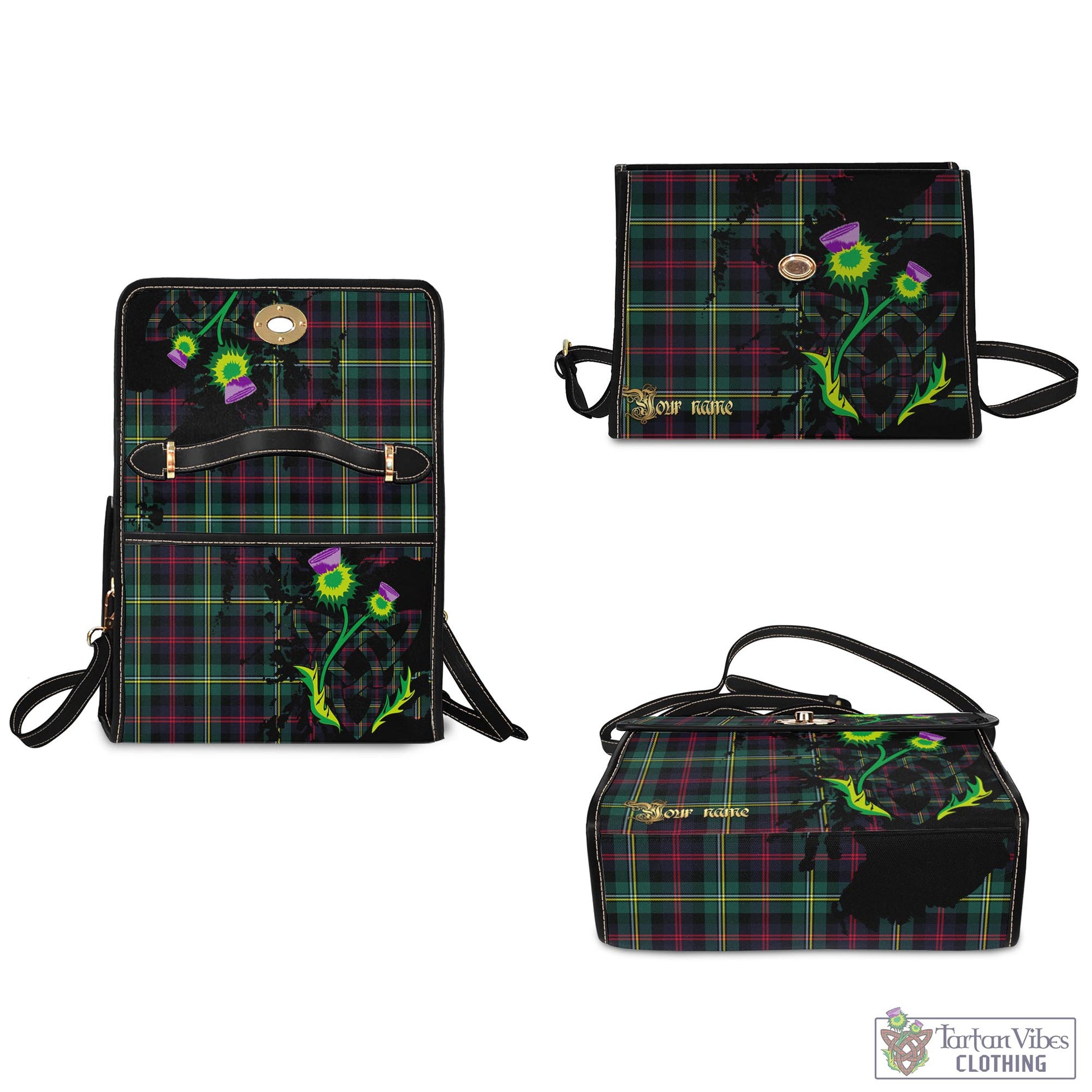 Tartan Vibes Clothing Malcolm Modern Tartan Waterproof Canvas Bag with Scotland Map and Thistle Celtic Accents