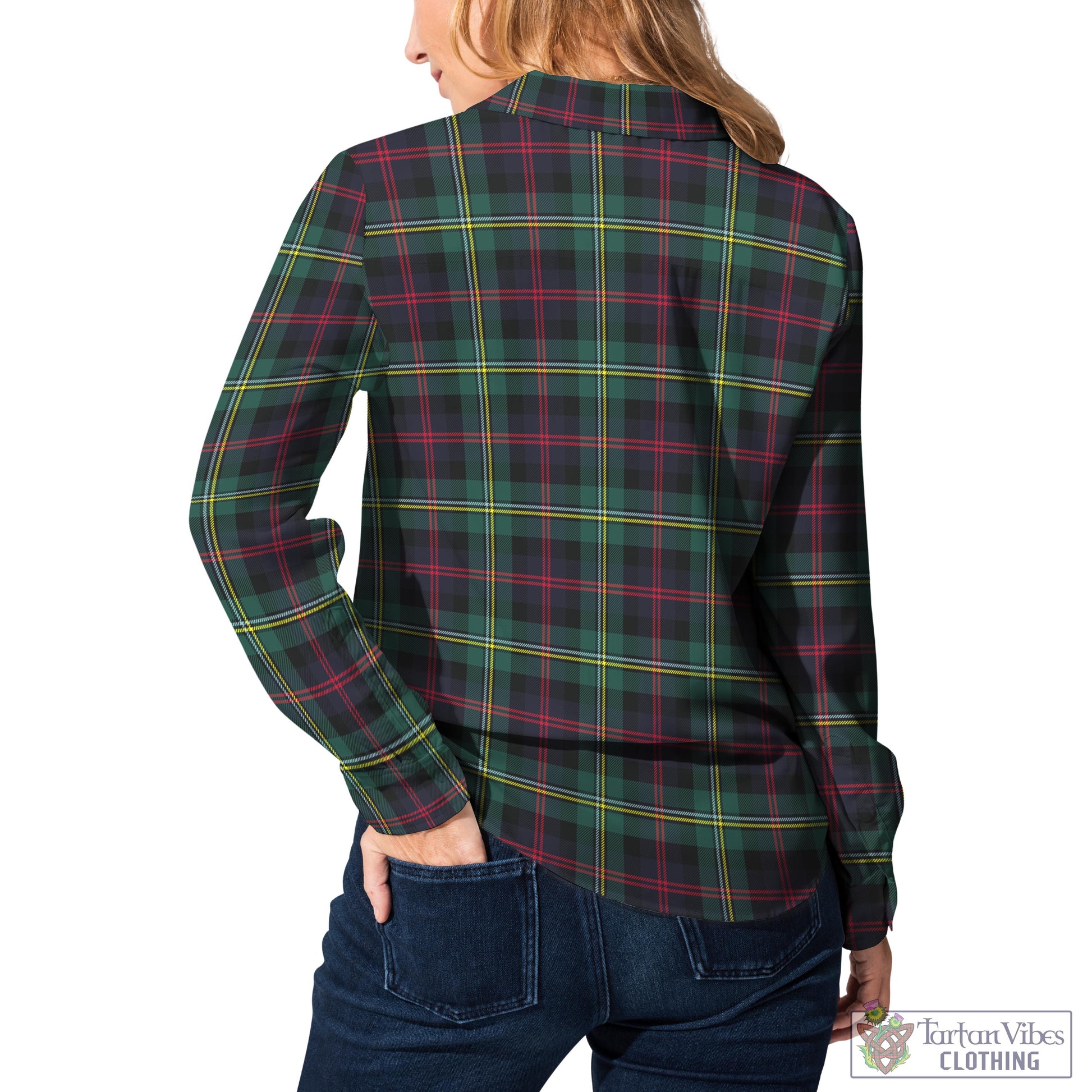 Tartan Vibes Clothing Malcolm Modern Tartan Womens Casual Shirt with Family Crest