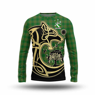 Mallin Irish Tartan Long Sleeve T-Shirt with Coat of Arms Celtic Wolf Style