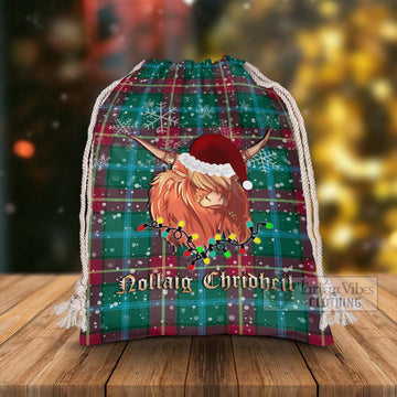 Manitoba Province Canada Tartan Christmas Santa's Bag with Highland Cow