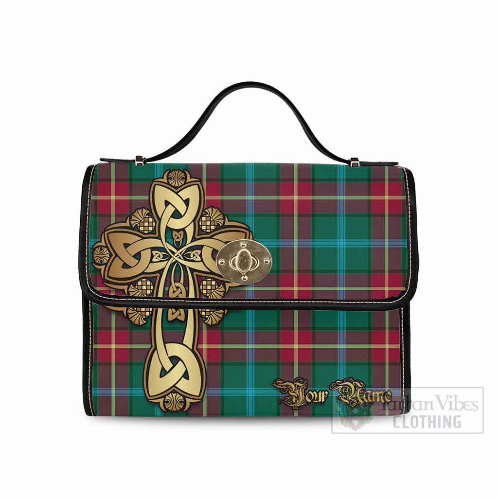 Tartan Vibes Clothing Manitoba Province Canada Tartan Waterproof Canvas Bag Golden Thistle Celtic Cross Style