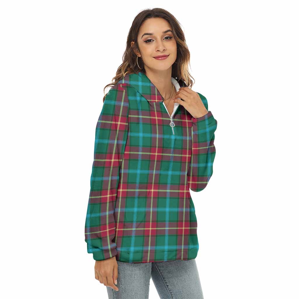 Tartan Vibes Clothing Manitoba Province Canada Tartan Women's Borg  Half Zip Fleece Hoodie