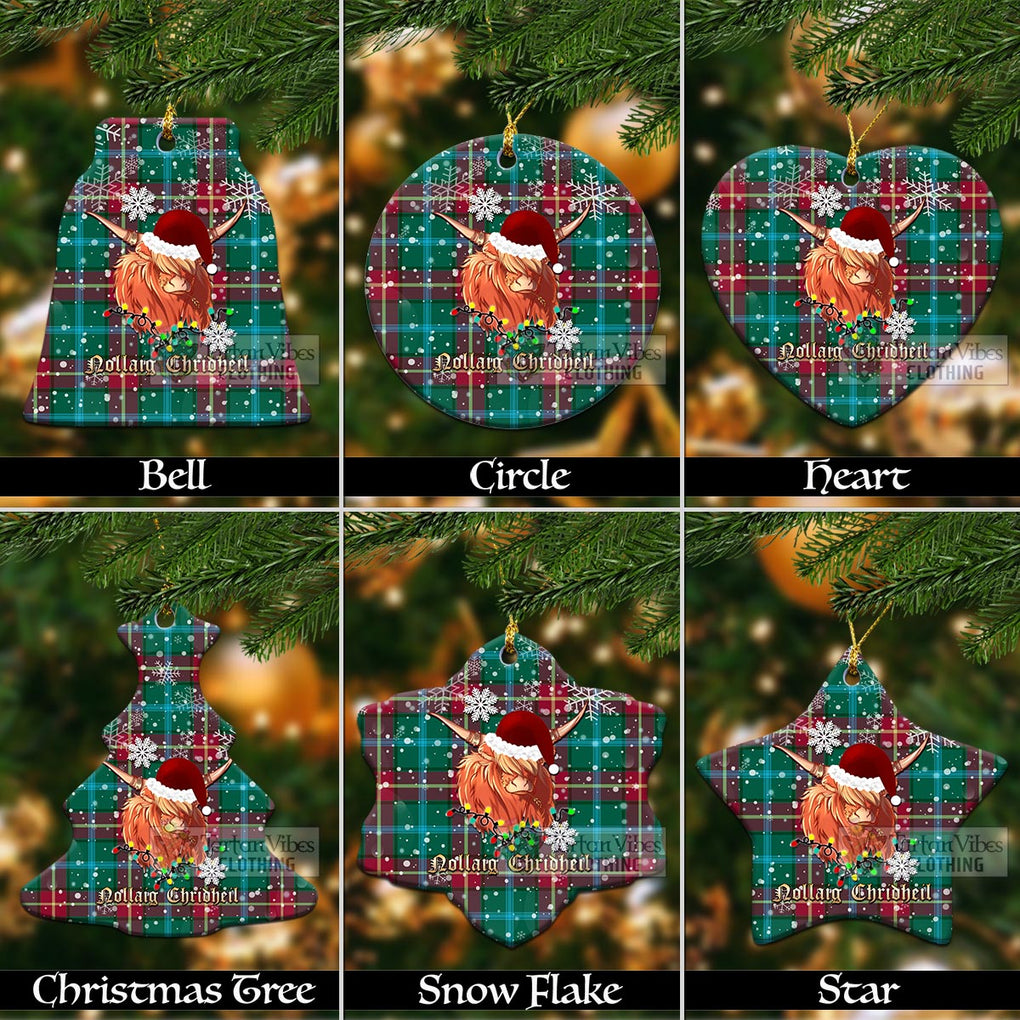 Tartan Vibes Clothing Manitoba Province Canada Clan Tartan Ornament with Christmas Twinkle Highland Cattle