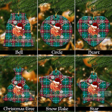 Manitoba Province Canada Tartan Christmas Ceramic Ornaments with Twinkle Highland Cattle