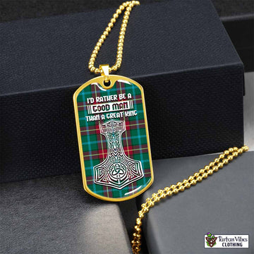 Manitoba Province Canada Tartan Dog Tag Necklace Viking Mjolnir Style