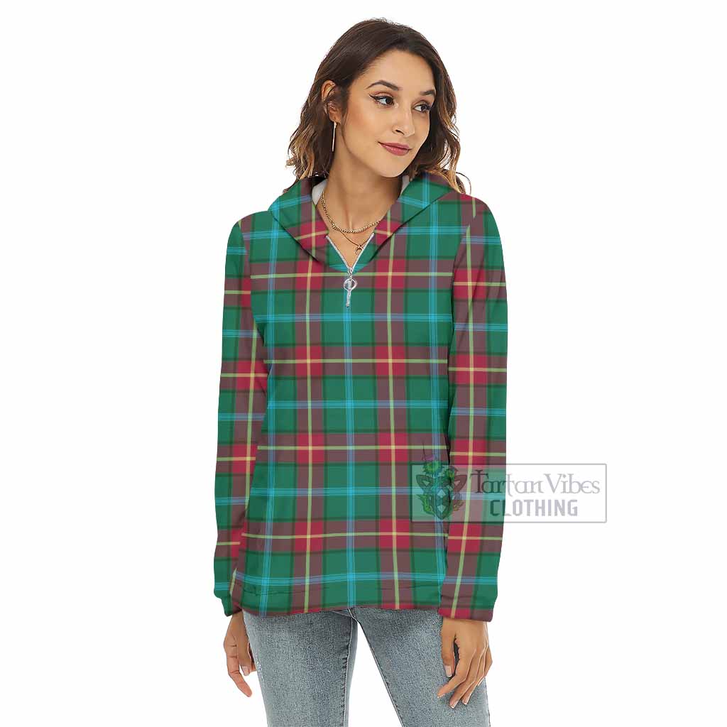 Tartan Vibes Clothing Manitoba Province Canada Tartan Women's Borg  Half Zip Fleece Hoodie