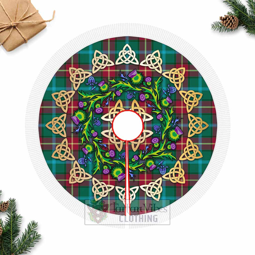 Tartan Vibes Clothing Manitoba Province Canada Tartan Christmas Tree Skirt with Thistle Celtic Knot Style