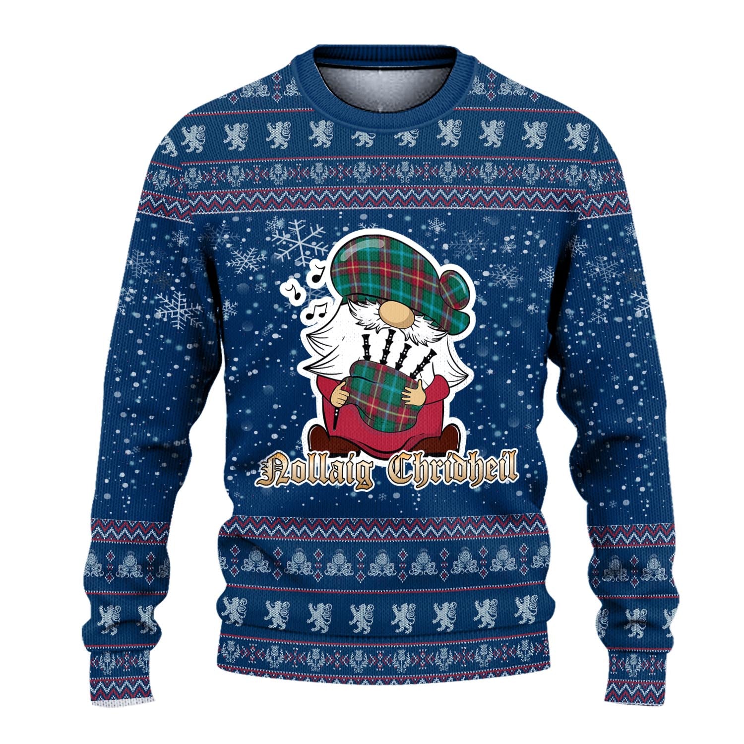 Manitoba Province Canada Clan Christmas Family Knitted Sweater with Funny Gnome Playing Bagpipes - Tartanvibesclothing