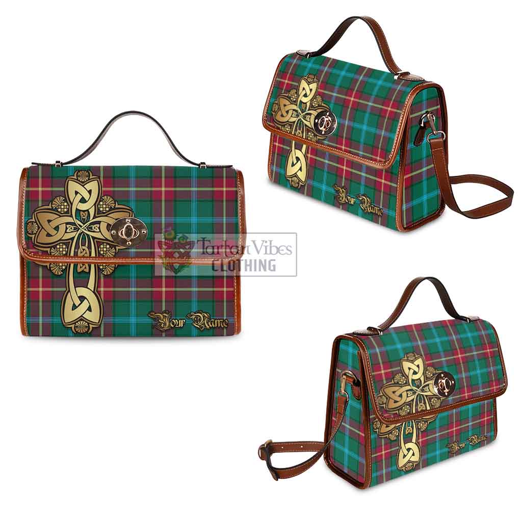 Tartan Vibes Clothing Manitoba Province Canada Tartan Waterproof Canvas Bag Golden Thistle Celtic Cross Style