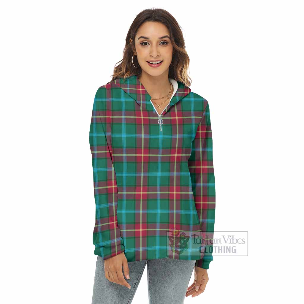 Tartan Vibes Clothing Manitoba Province Canada Tartan Women's Borg  Half Zip Fleece Hoodie