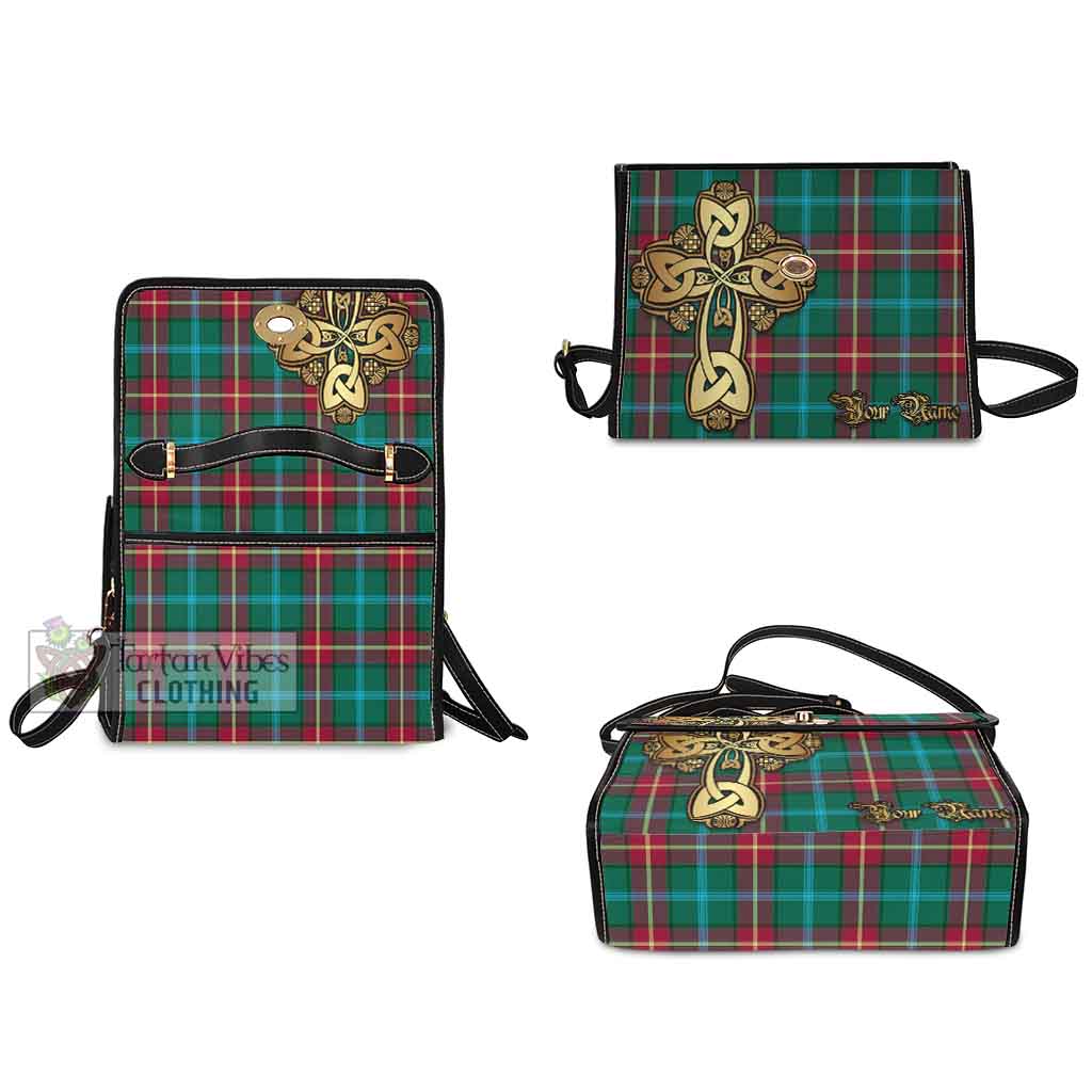 Tartan Vibes Clothing Manitoba Province Canada Tartan Waterproof Canvas Bag Golden Thistle Celtic Cross Style