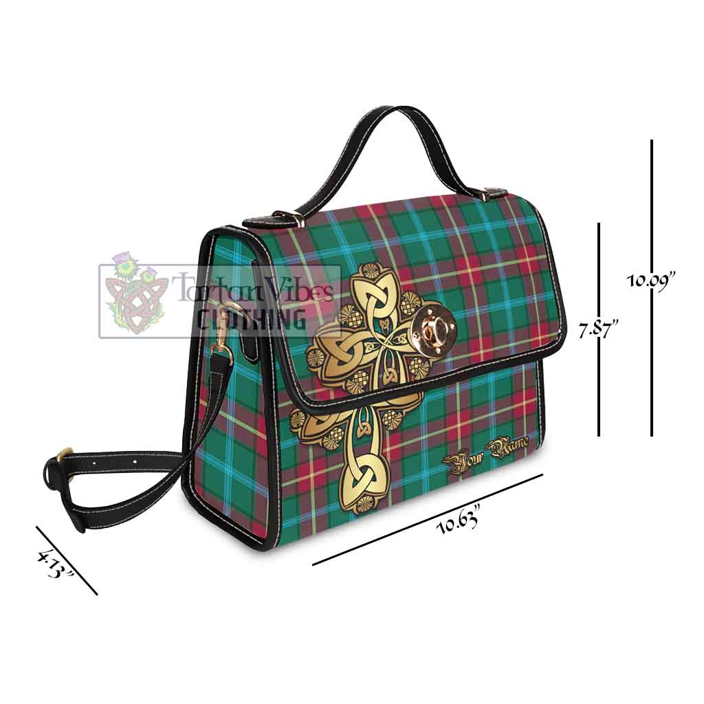 Tartan Vibes Clothing Manitoba Province Canada Tartan Waterproof Canvas Bag Golden Thistle Celtic Cross Style