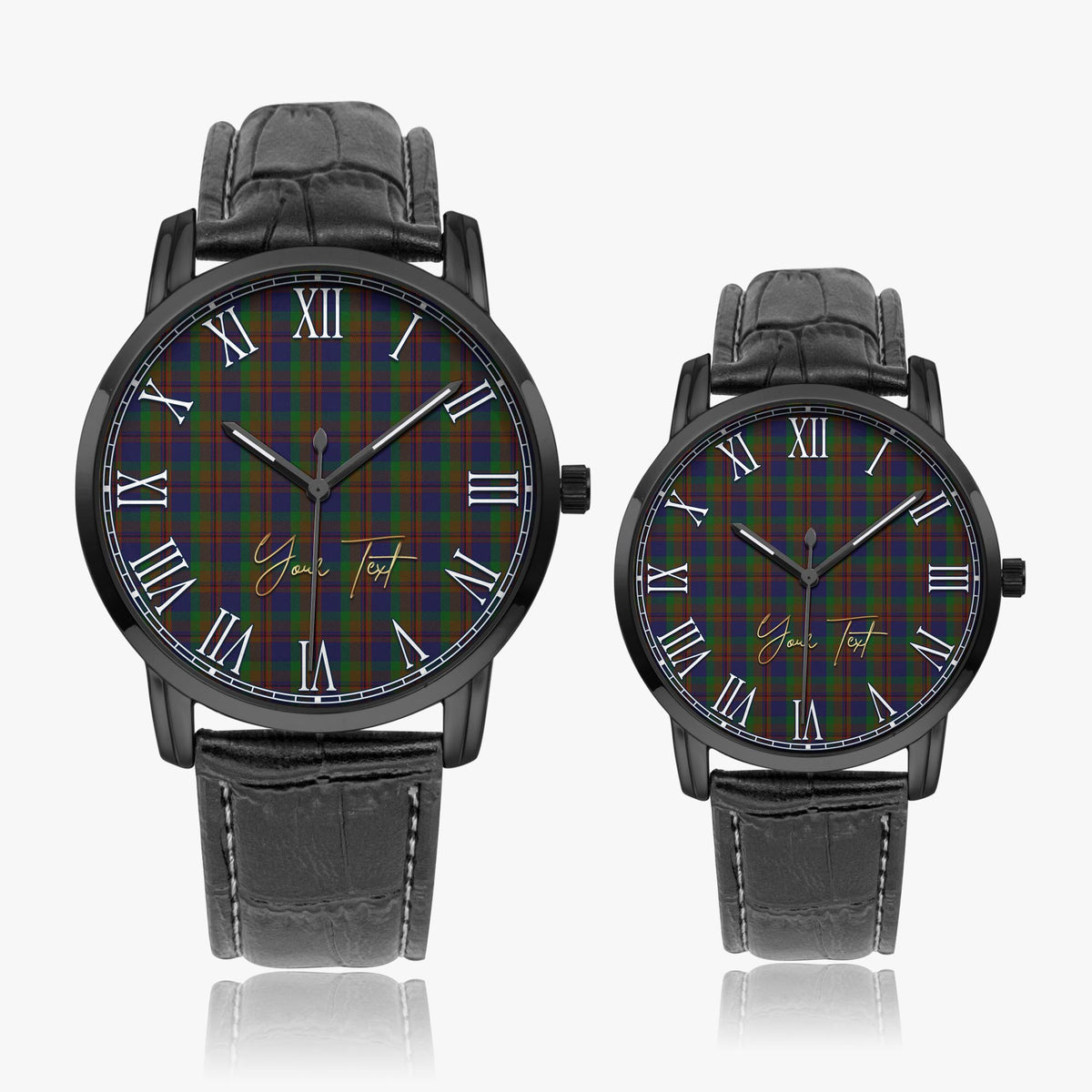 Mann Tartan Personalized Your Text Leather Trap Quartz Watch Wide Type - Tartan Vibes Clothing
