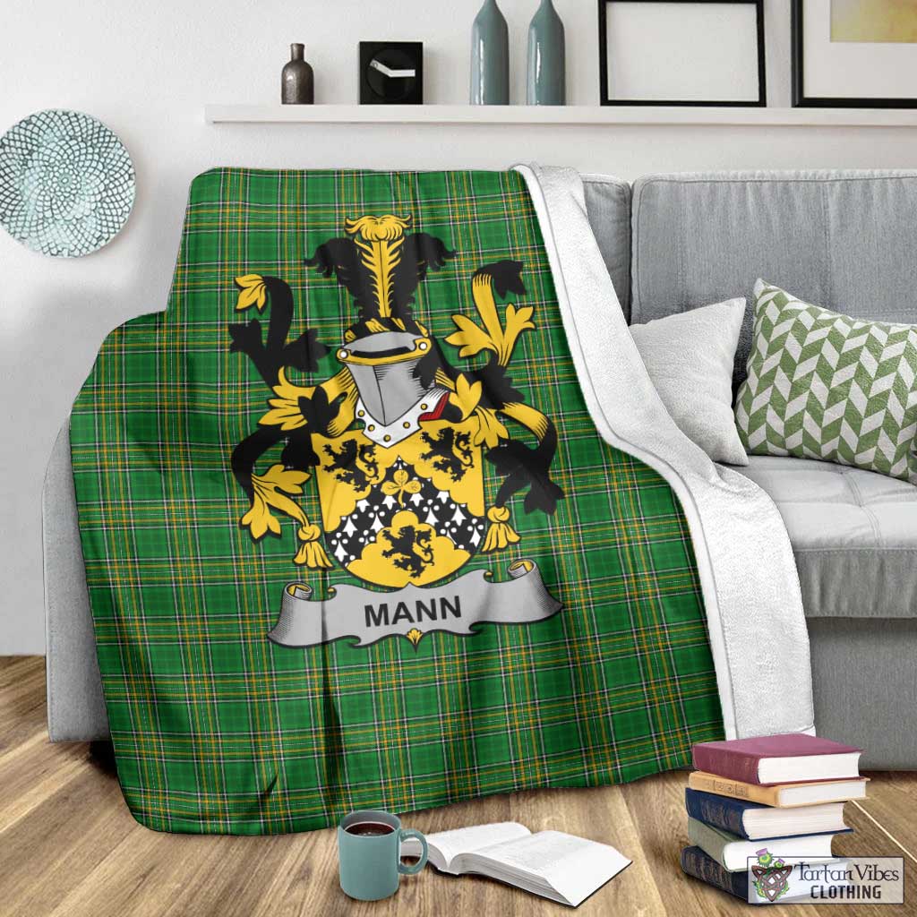 Tartan Vibes Clothing Mann Irish Clan Tartan Blanket with Coat of Arms