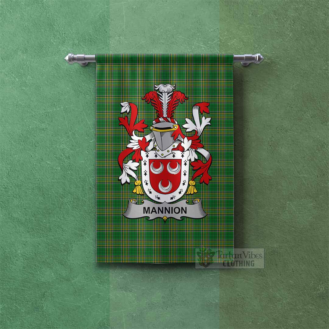 Mannion Irish Clan Tartan Gonfalon, Tartan Banner with Coat of Arms Rectangle - Tartan Vibes Clothing