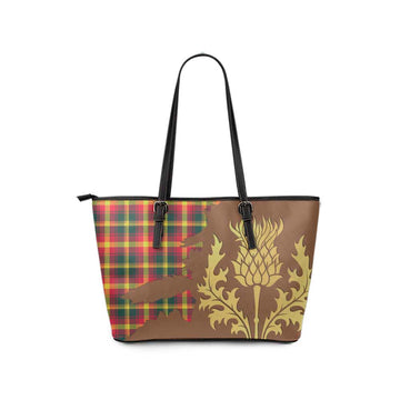 Maple Leaf Canada Tartan Leather Tote Bag Gold Thistle Style - Tartan Vibes Clothing