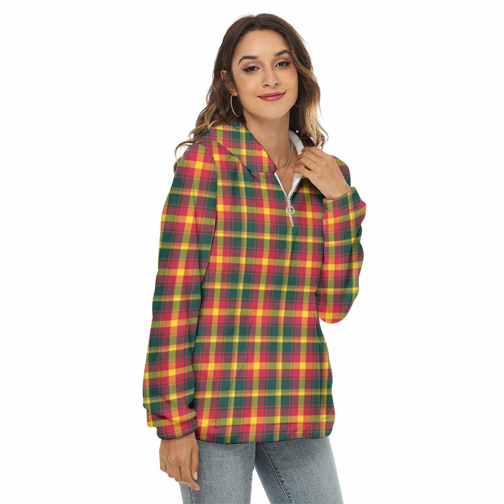 Tartan Vibes Clothing Maple Leaf Canada Tartan Women's Borg  Half Zip Fleece Hoodie