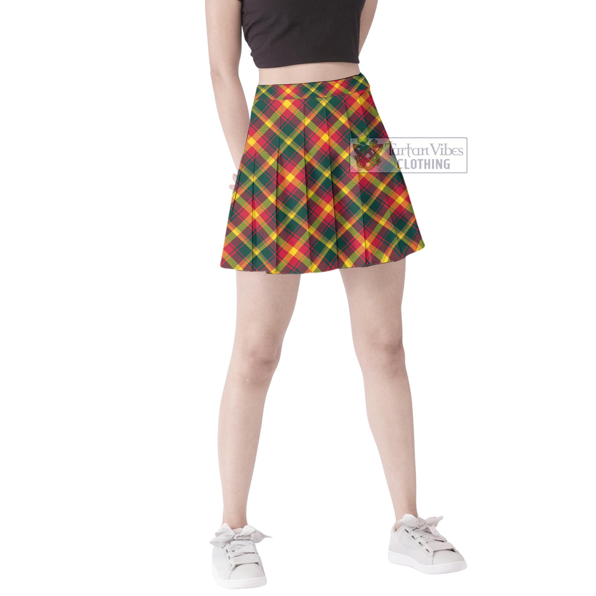 Maple Leaf Canada Tartan Women's Plated Mini Skirt Cross Style Female - Tartan Vibes Clothing