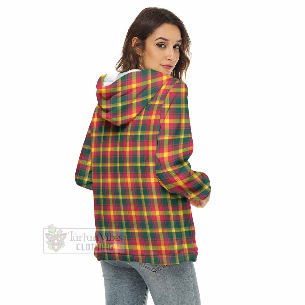 Tartan Vibes Clothing Maple Leaf Canada Tartan Women's Borg  Half Zip Fleece Hoodie