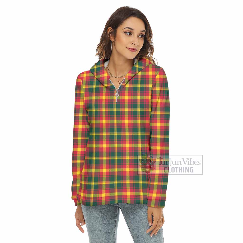 Tartan Vibes Clothing Maple Leaf Canada Tartan Women's Borg  Half Zip Fleece Hoodie