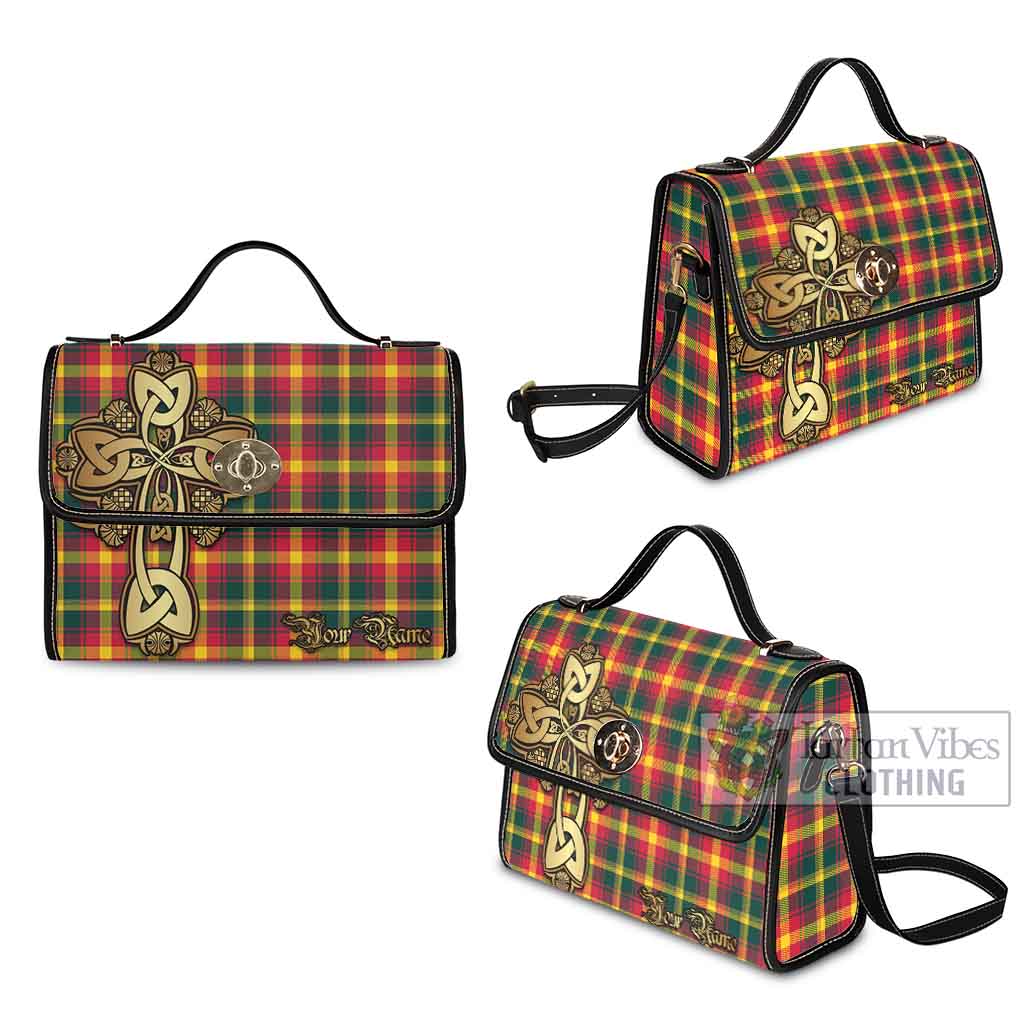 Tartan Vibes Clothing Maple Leaf Canada Tartan Waterproof Canvas Bag Golden Thistle Celtic Cross Style