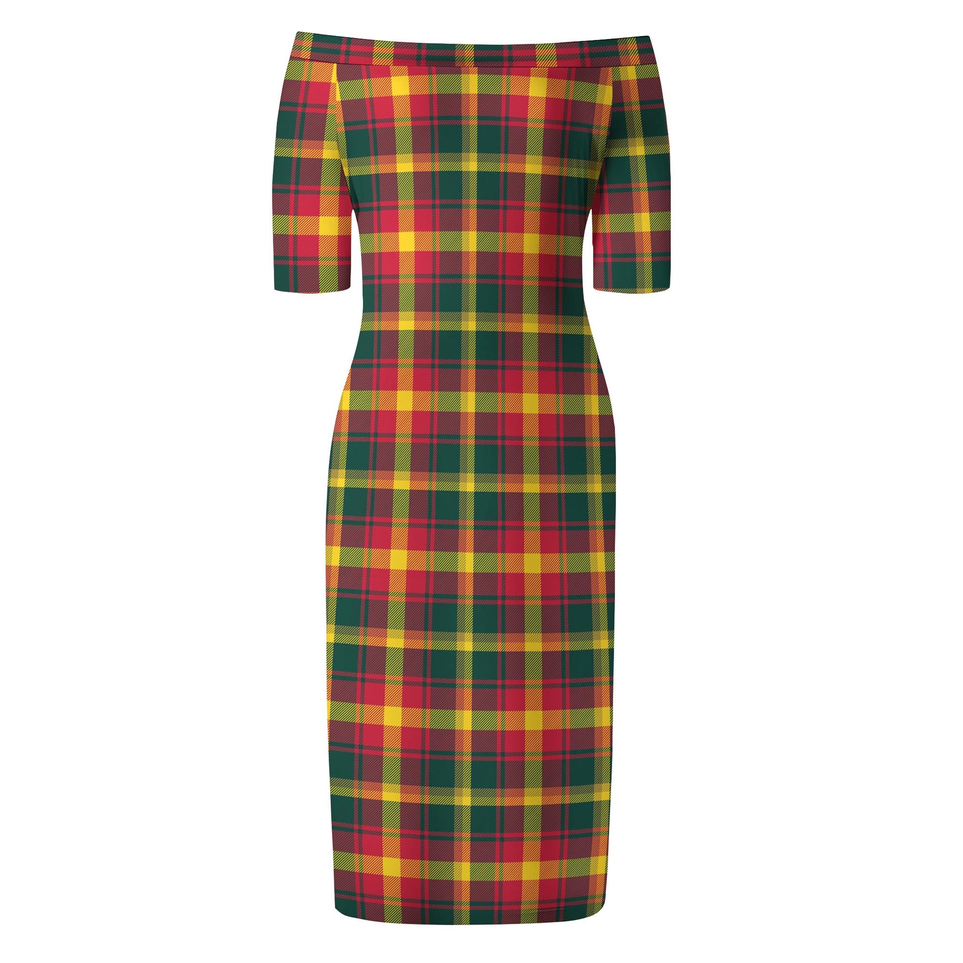 Maple Leaf Canada Tartan Off Shoulder Lady Dress - Tartanvibesclothing