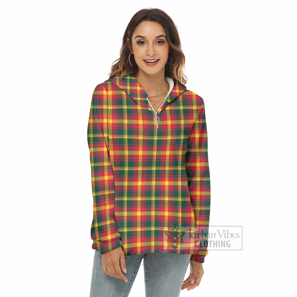 Tartan Vibes Clothing Maple Leaf Canada Tartan Women's Borg  Half Zip Fleece Hoodie